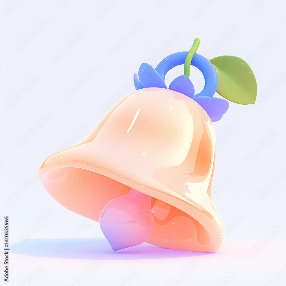 Fototapeta premium Stylish decorative bell with vibrant colors and leaves on a white isolate background.
