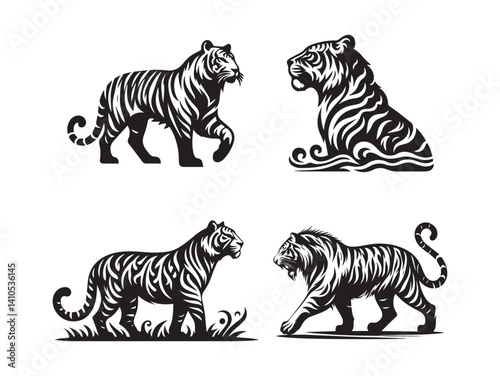 Majestic Stripes: Vector Tigers in the Wild