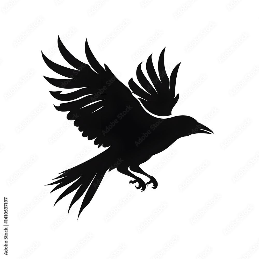 Fototapeta premium stylized silhouette of flying crow with spread wings vector clipart minimalist white background