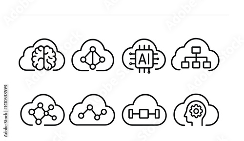 outline vector icons of heart in nature: heart-shaped leaf, heart cloud, heart flower, tree with heart, mountain with heart, sun and heart, heart-shaped rock, rain with heart., set of line style