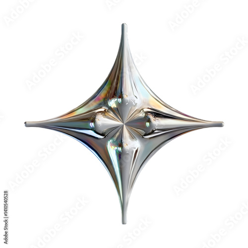 3D chrome y2k abstract star isolated on background