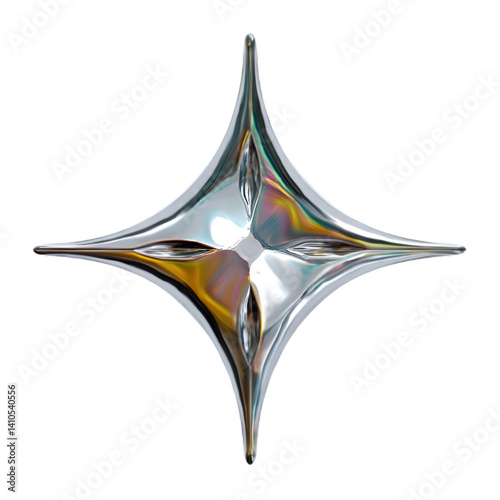 3D chrome y2k abstract star isolated on background