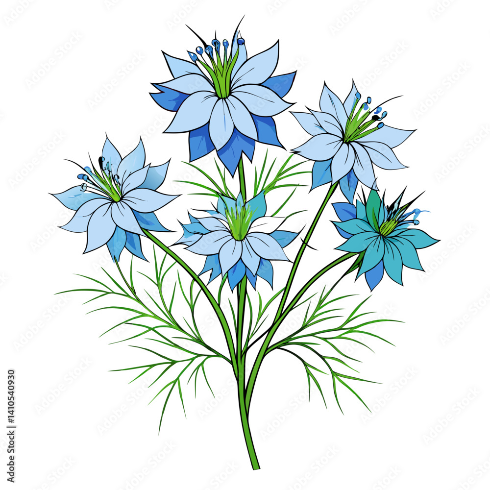 Fototapeta premium Lovely Nigella Bouquet Flowers Design
