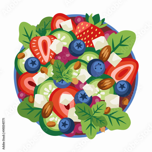 Summer Berry Salad Bowl with Almonds and Feta
