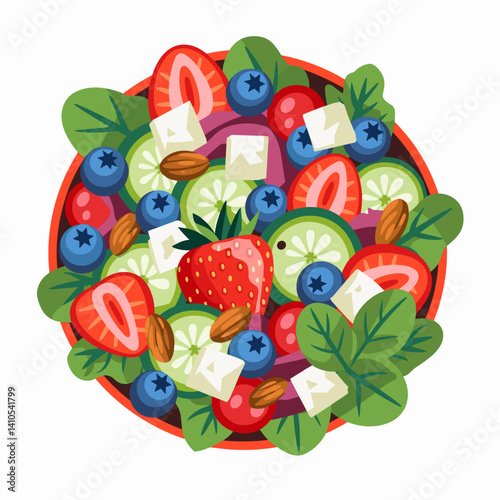 Summer Berry Salad Bowl with Almonds and Feta