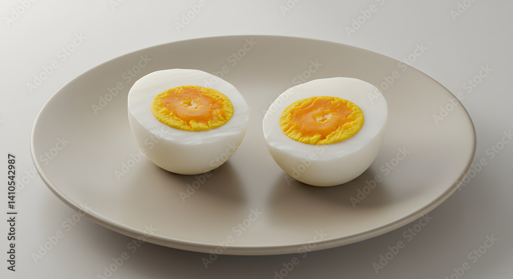 Two Sliced Hard Boiled Eggs Displayed on an Elegant Plate Two Sliced Hard Boiled Eggs Displayed on an Elegant Plate