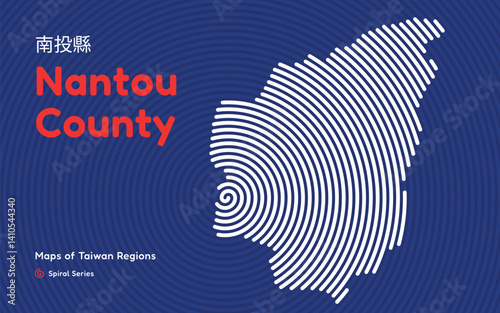 Abstract Map of Nantou County in a Circular Spiral Pattern. Taiwan region map