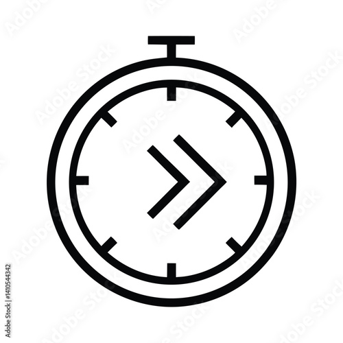 Stopwatch with Double Arrow in Simple Outline Style Icon on Transparent Background