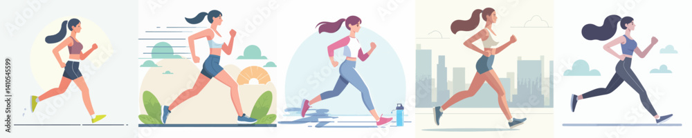 Fototapeta premium Vector of a woman using a treadmill.