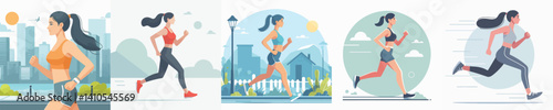 Vector of a woman using a treadmill.