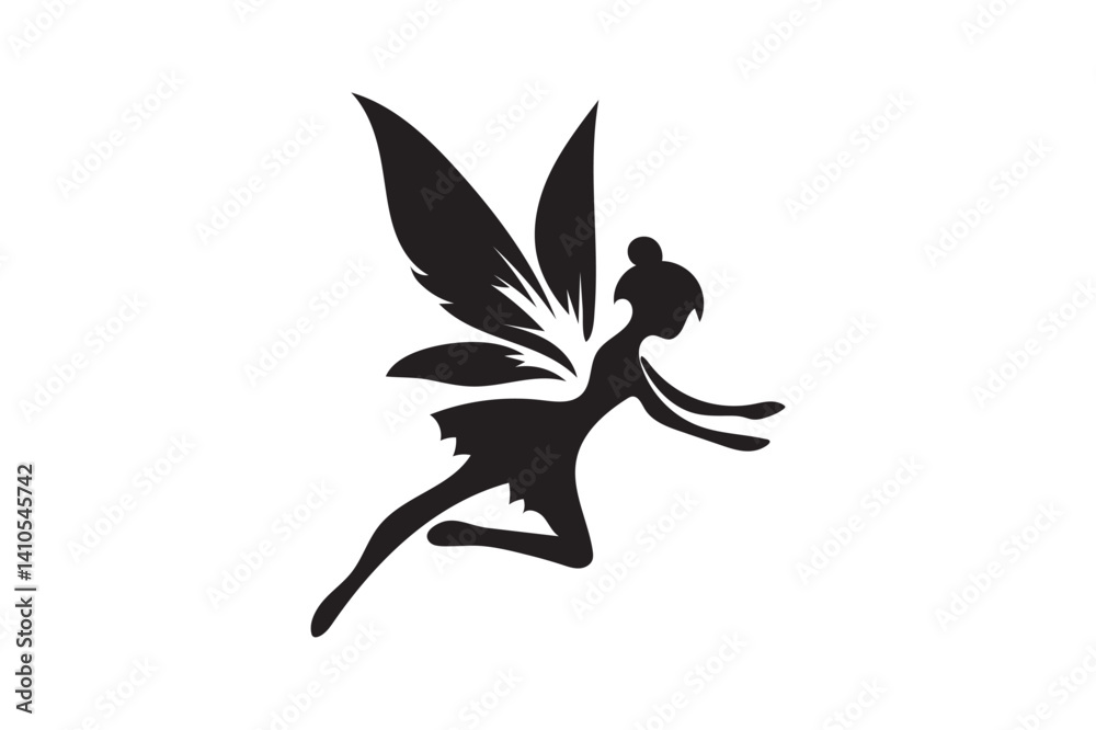 Obraz premium Flying Fairy icon silhouette illustration with white background. 01