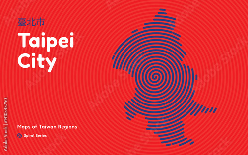 Abstract Map of Taipei City in a Circular Spiral Pattern with a Capital HighlightTaiwan region map