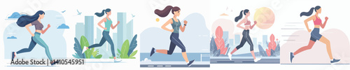 Vector of a woman using a treadmill.