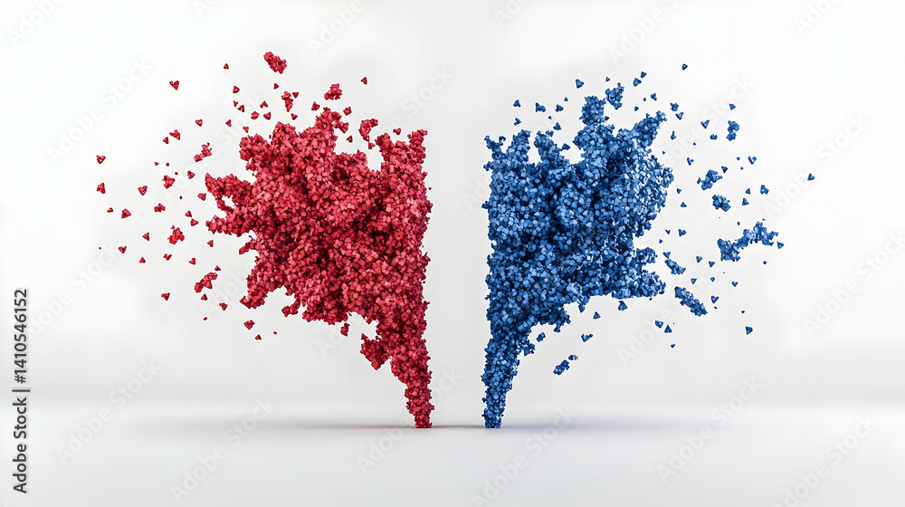 Abstract Geometric Shapes Collision in Red and Blue Abstract Geometric Shapes Collision in Red and Blue