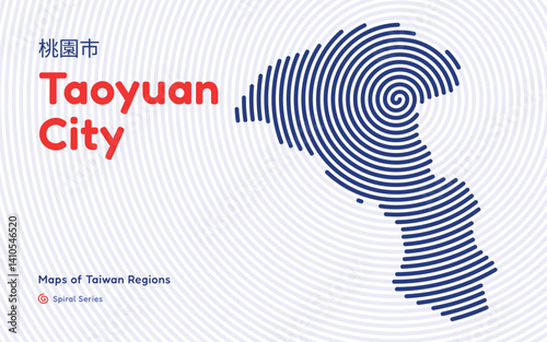  Abstract Map of Taoyuan City in a Circular Spiral Pattern.Taiwan region map