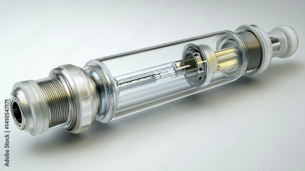 A detailed cross section depiction of a medical syringe A detailed cross section depiction of a medical syringe