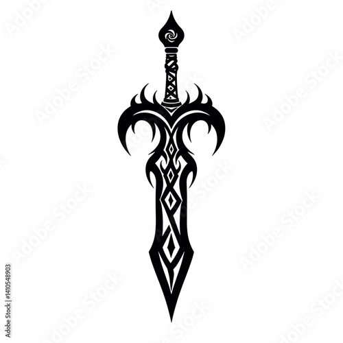 Tribal sword illustration for tattoos and prints  