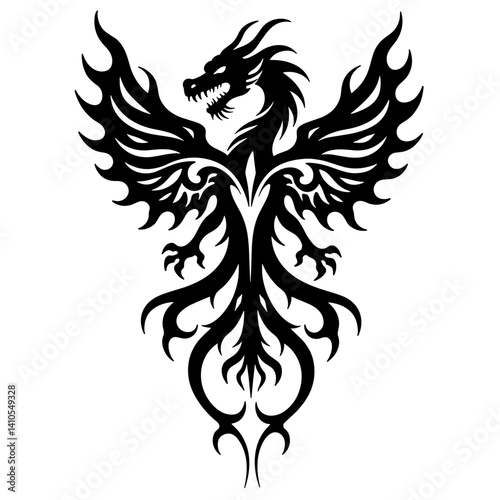 Dragon tattoo design for t-shirts and prints in black color  