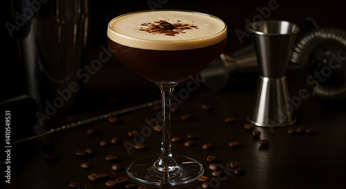 Elegant Espresso Martini Cocktail with Coffee Bean Garnish Close Up