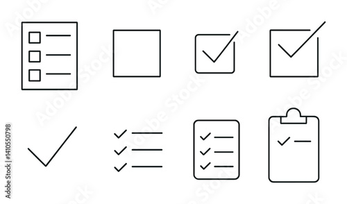 outline vector icons of email tasks and productivity: to-do email, flagged for later, action required, task assigned, mark complete, email checklist, task icon, reminder email.No labels, set of line