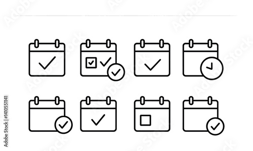 outline vector icons of parking reservation: booked slot, calendar with P, app reservation, reserved sign, QR check-in, booking confirmation, number code, prepaid icon. set of line style icons in a