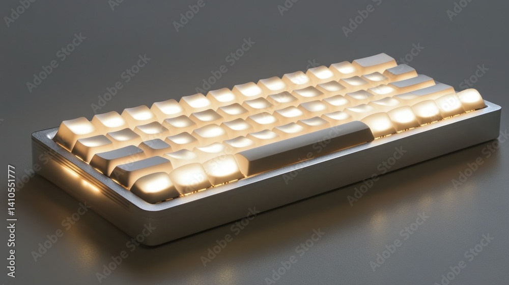 A minimalist computer keyboard emitting a soft diffused and bright light