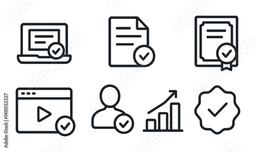 outline vector icons of educational emails: course email, lesson update, enrollment confirmation, assignment notice, student message, feedback email, online class invite, study reminder.-based, set