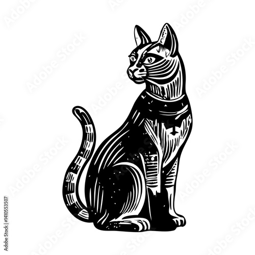 A vintage style illustration of a bastet cat