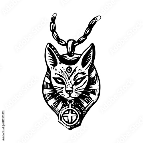 A vintage style illustration of a cat locket