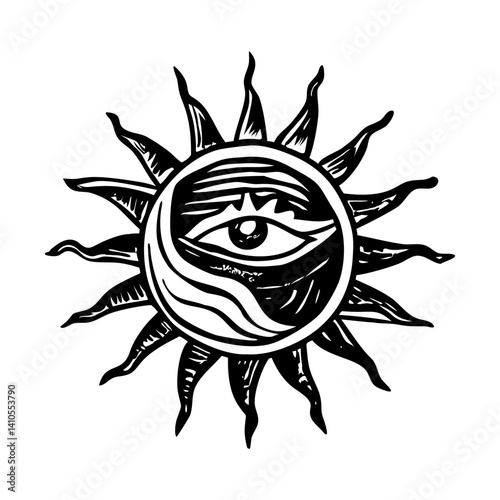 A vintage style illustration of an egyptian sun