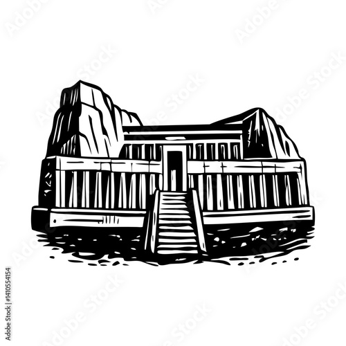 Vintage illustration of an ancient hatshepsut temple