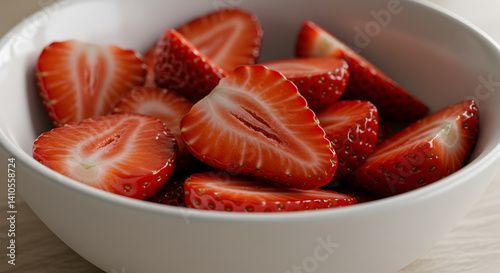 Freshly Cut Strawberries Presenting a Delicious and Healthy Treat