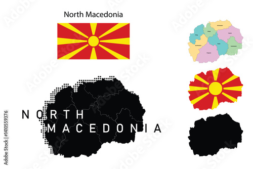 North Macedonia flag and map illustration vector.