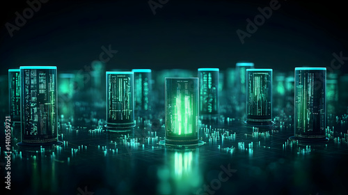 Futuristic Glowing City Of Cubes In The Dark
