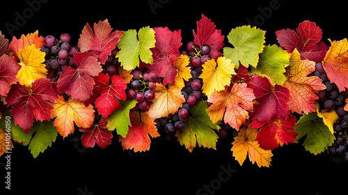Autumnal Grapes And Leaves Border Design