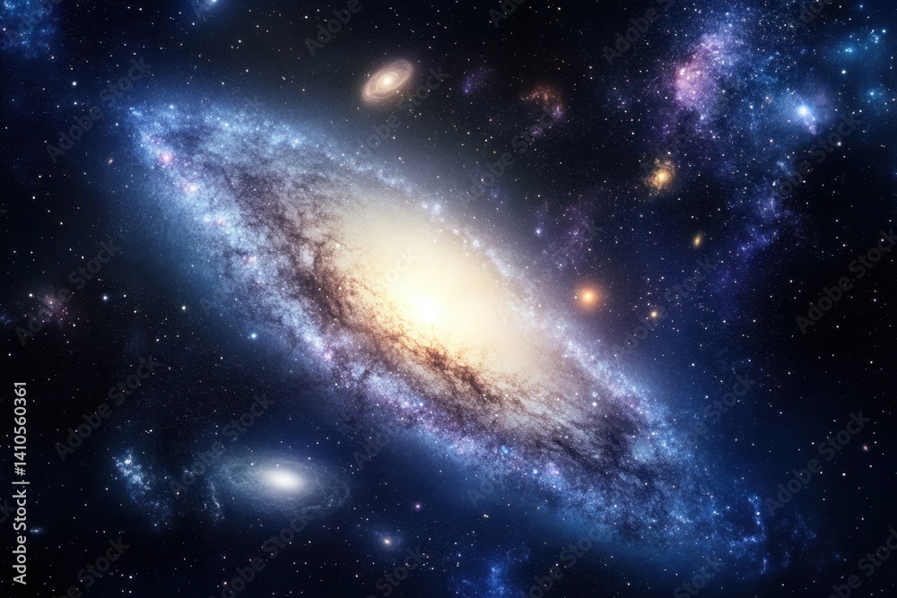 Naklejka premium Exploring the beauty of a spiral galaxy in the vast universe's cosmic landscape