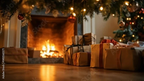  Vertical UHD Cozy Christmas Room with Tree and Fireplace Glow