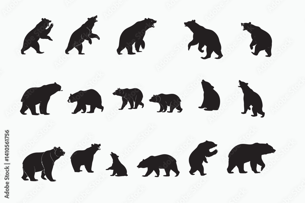 Obraz premium A set of black bear silhouettes in various.