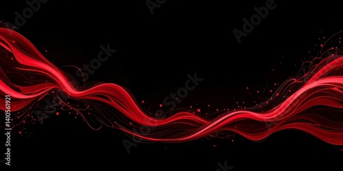 Abstract Red Flowing Lines on Black Background