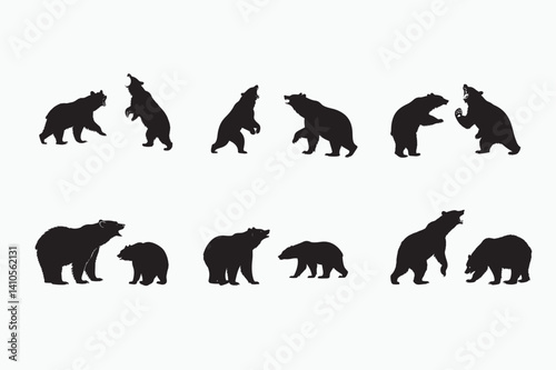 A set of black bear silhouettes in various.