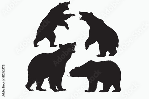 A set of black bear silhouettes in various.