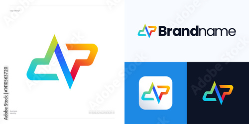 Letter D and P integrated with infinity pulse shapes in center, Vector illustration element editable, Symbol DP, PD sign with colorful gradient for technology and brand identity business