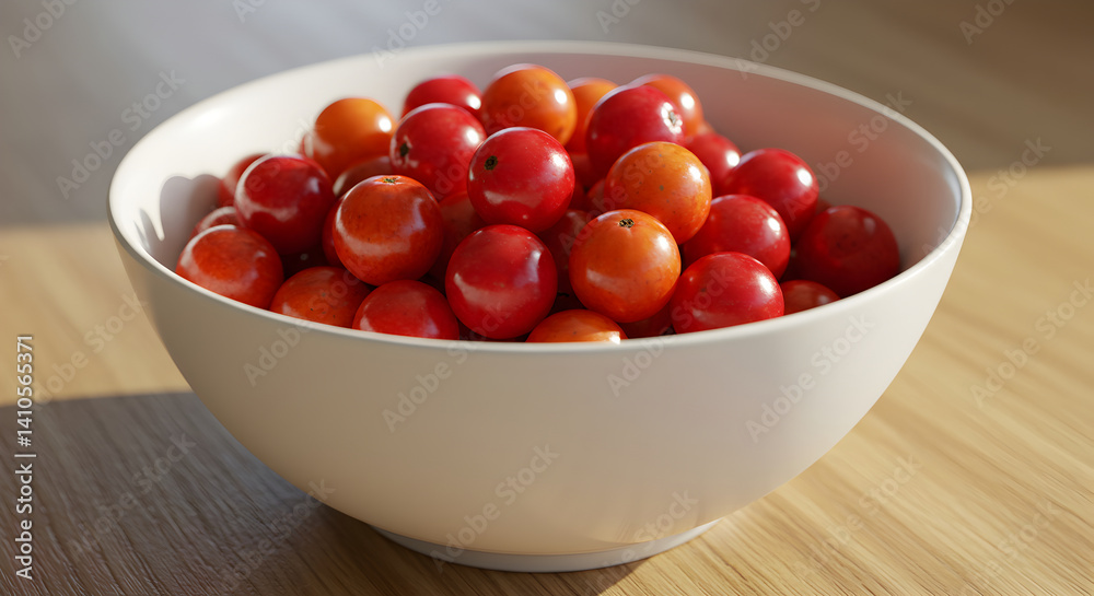 Bowl Full Of Bright Red And Orange Cherry Tomatoes On Wooden Surface Bowl Full Of Bright Red And Orange Cherry Tomatoes On Wooden Surface