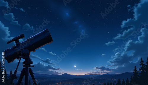 Stargazing with telescope under night sky cosmic exploration