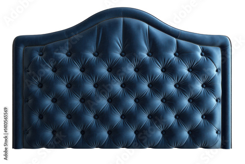 Blue tufted upholstered headboard with diamond button detailing isolated on Transparent Background