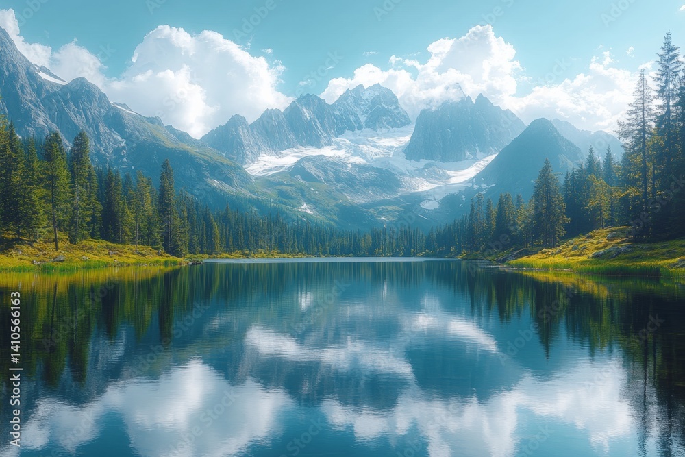Fototapeta premium Serene mountain lake reflection alpine region nature photography scenic viewpoint