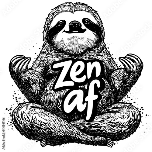 Zen AF Sloth SVG Sitting in Lotus Position, Funny Mindfulness Quote, Relaxed and Seated