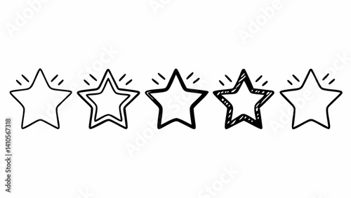 Five hand drawn stars with different fill patterns arranged horizontally on a white background created with generated ai