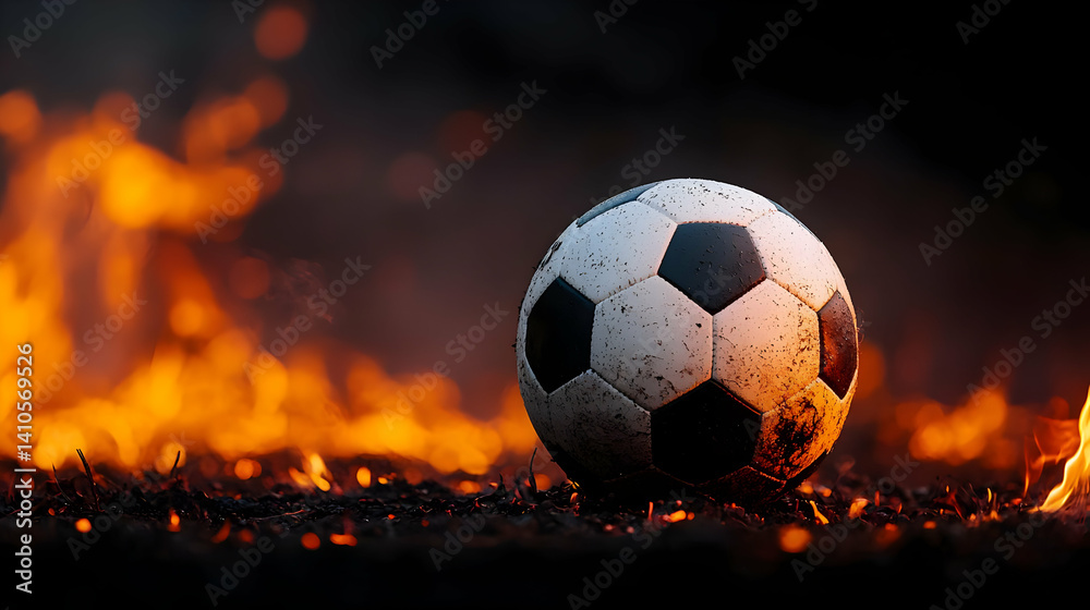Fototapeta premium Soccer Ball In Fiery Flames