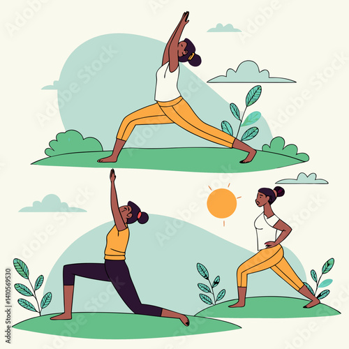 Silhouette of a woman practicing yoga on the beach in a graceful pose, showcasing fitness, beauty, and health with a dynamic, athletic figure in a peaceful, natural setting